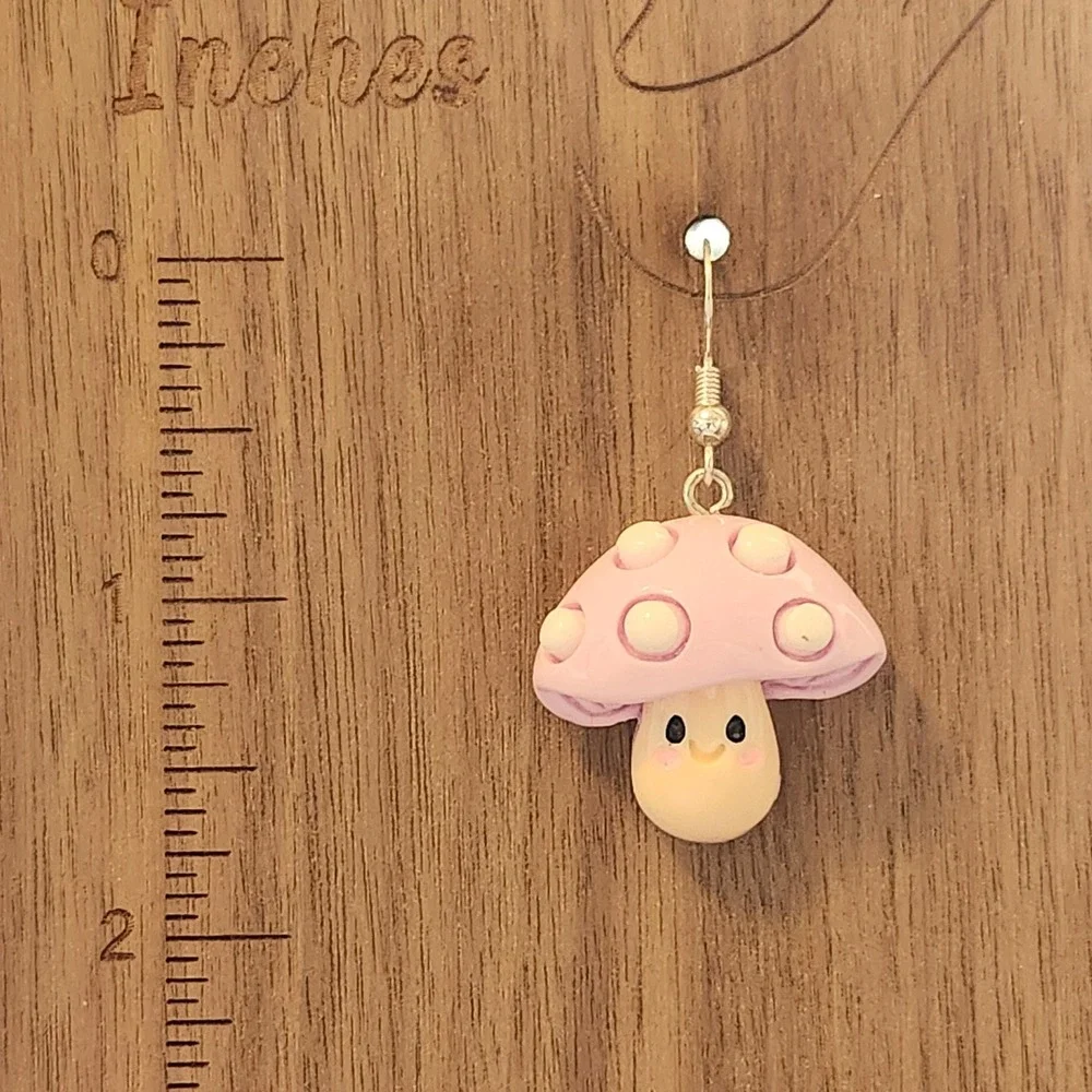 Handcrafted‎ Lavender Mushroom Dangle Drop Earrings NEW Playful Ladies/Girls